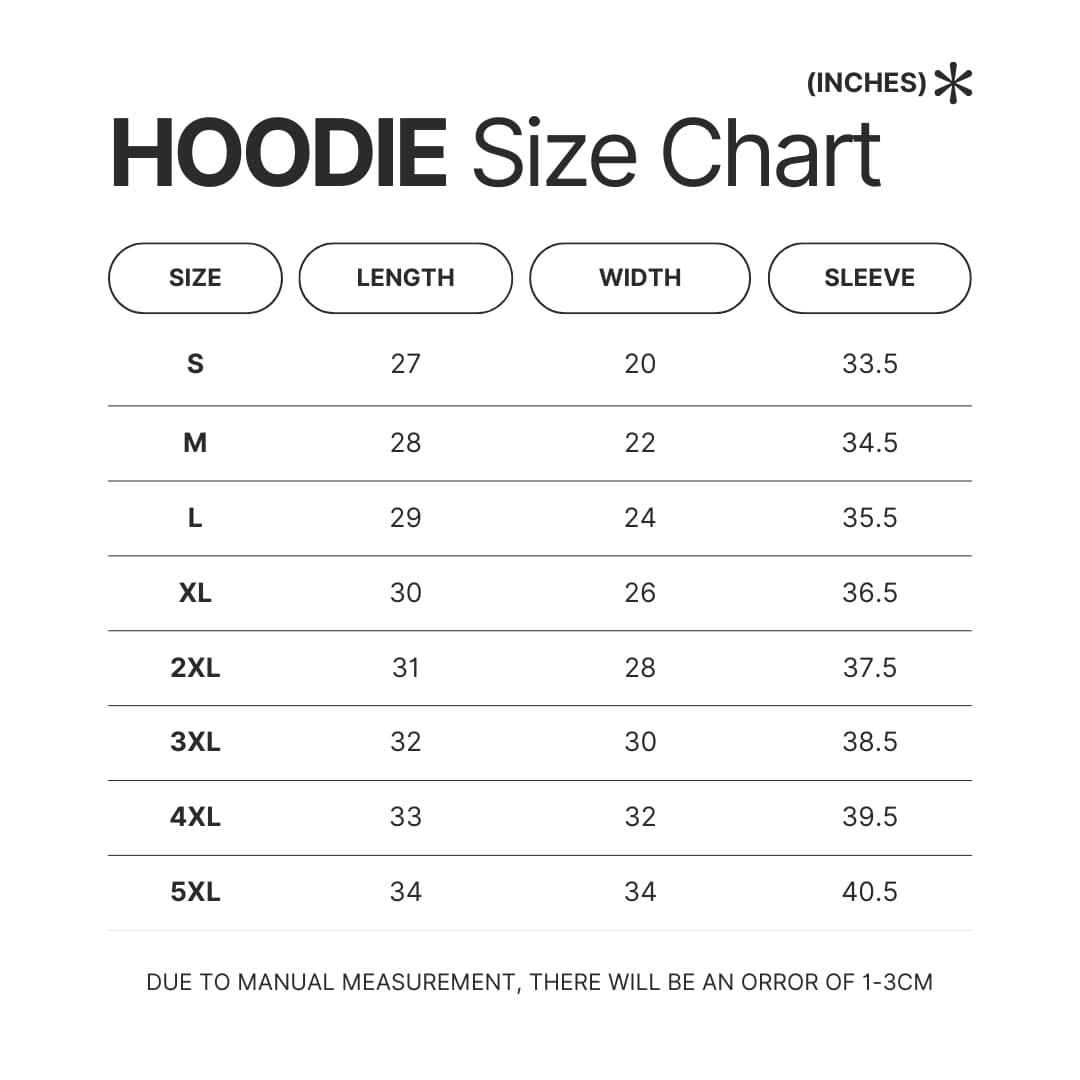 Hoodie Size Chart - Terror Band Store