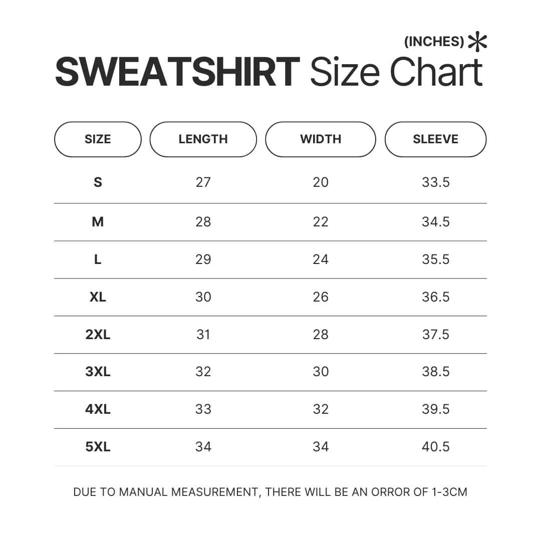 Sweatshirt Size Chart - Terror Band Store